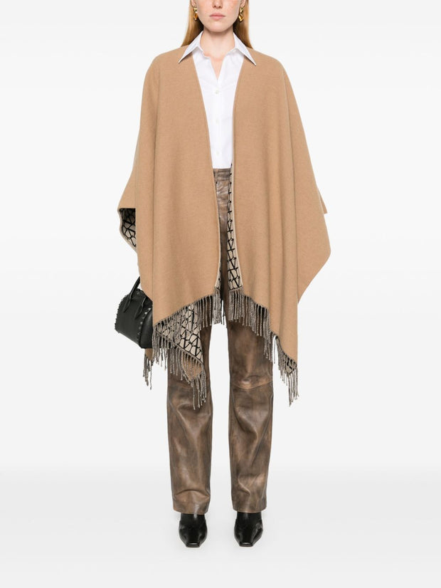 Valentino Fringed Double Poncho Jacket - Camel