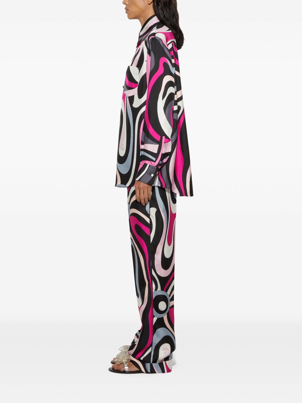 Pucci Marmo Print Straight Silk Trousers In Fuchsia