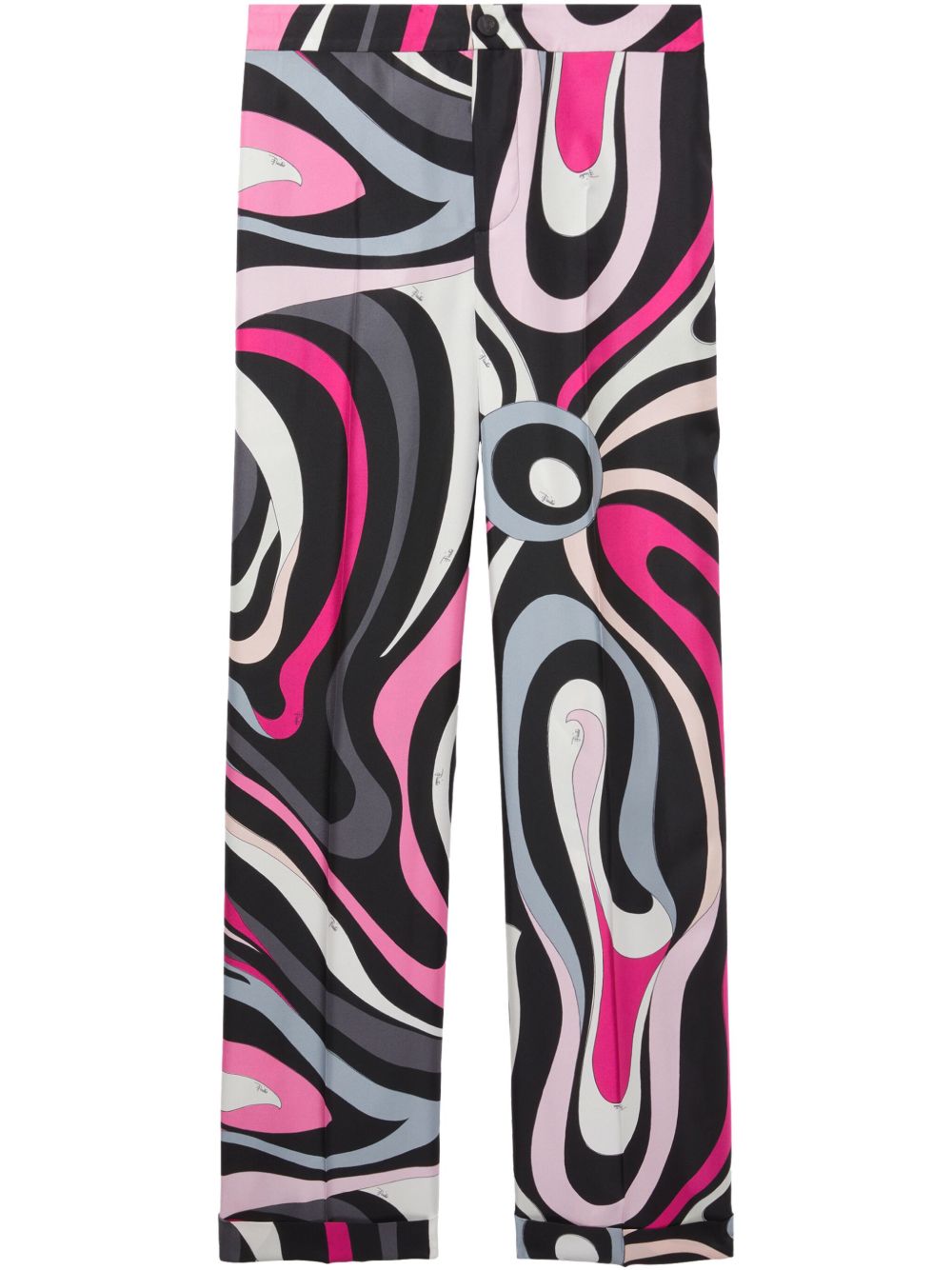 Pucci Marmo Print Straight Silk Trousers In Fuchsia