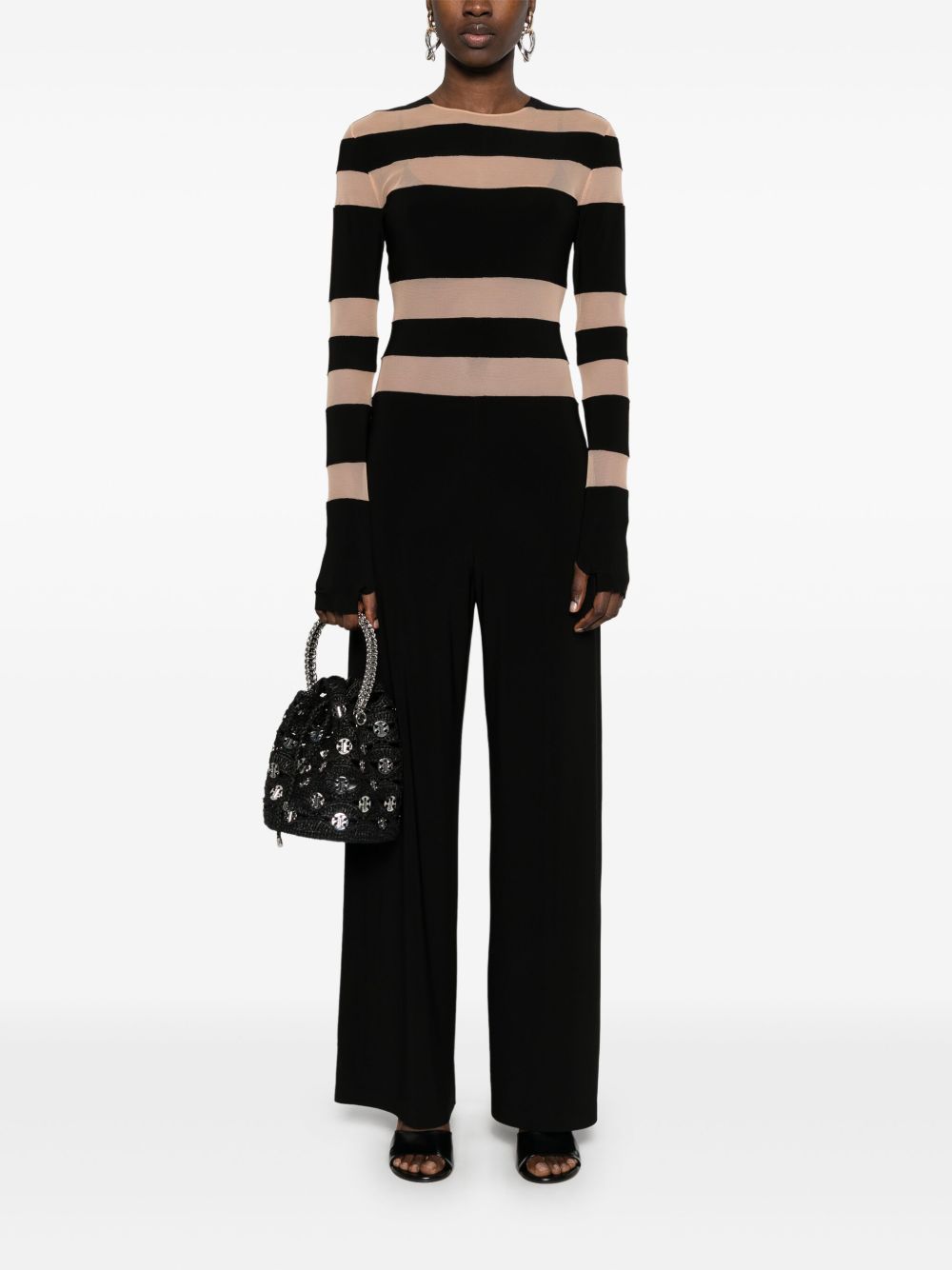 Norma Kamali  Striped Jumpsuit In Black