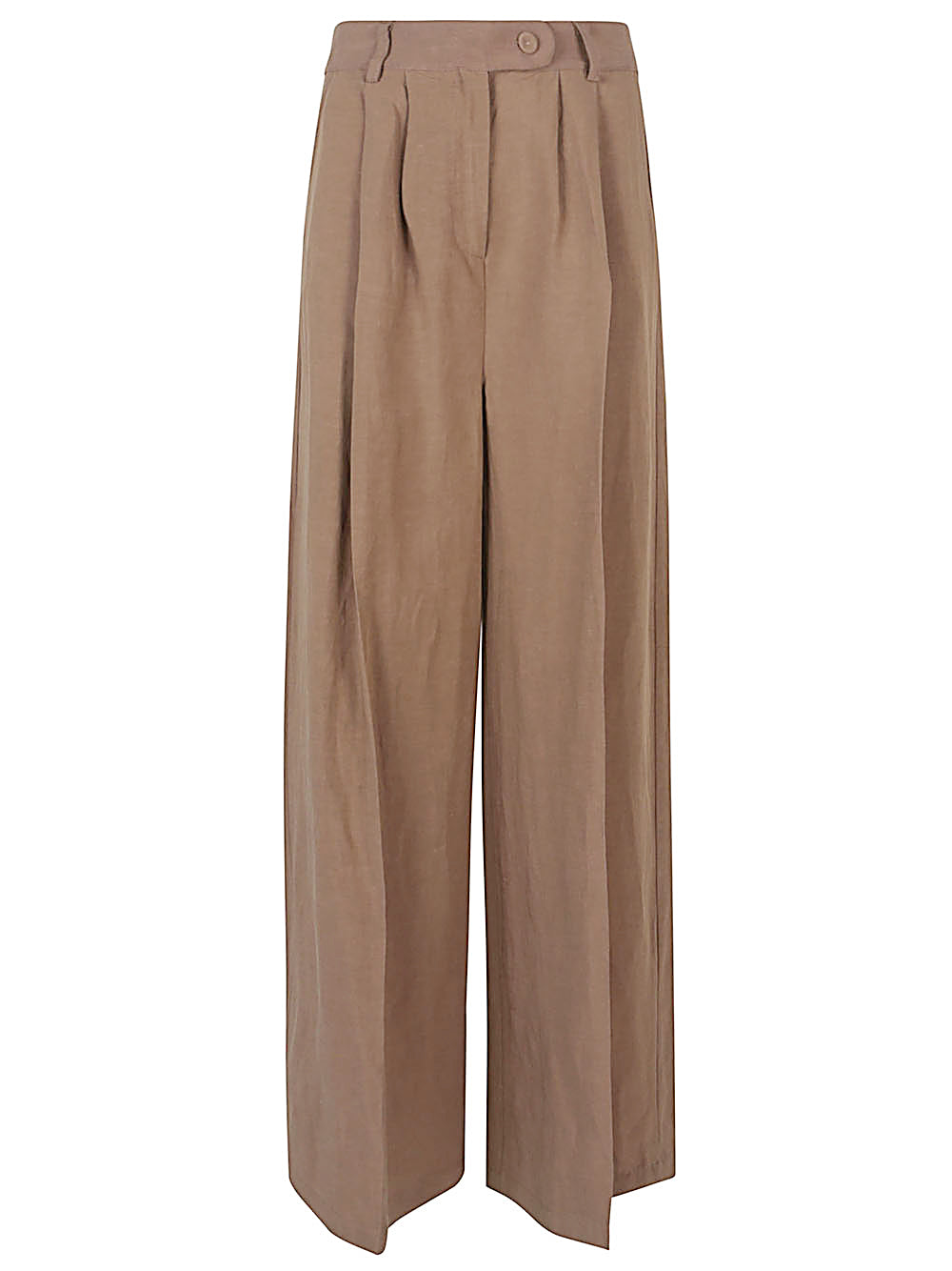 Front Street Linen Blend Trousers In Brown