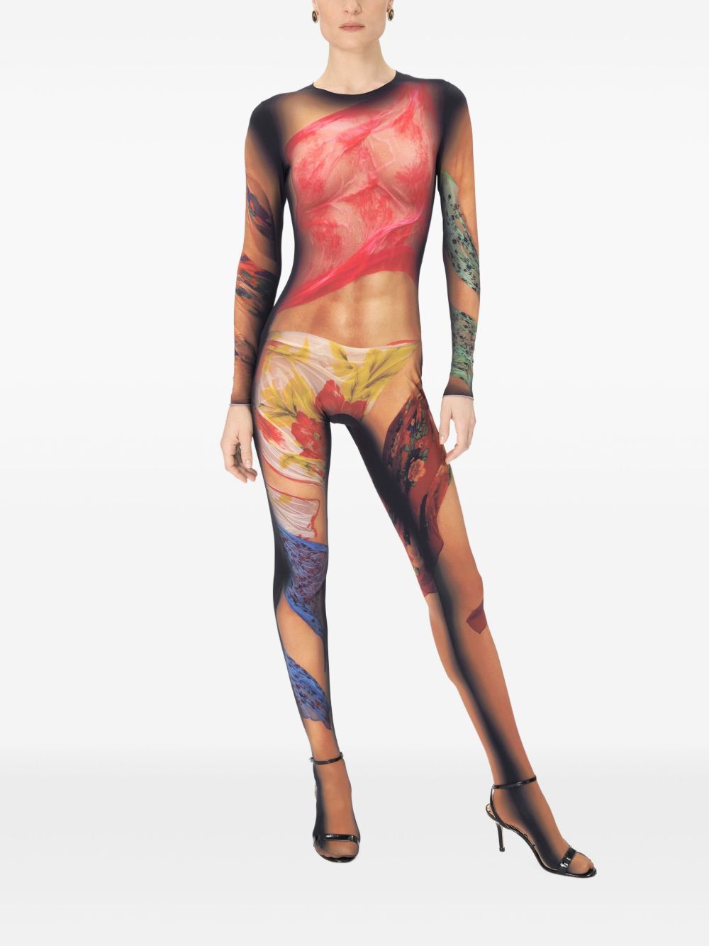 MARINE SERRE Second Skin Draped Catsuit In Beige
