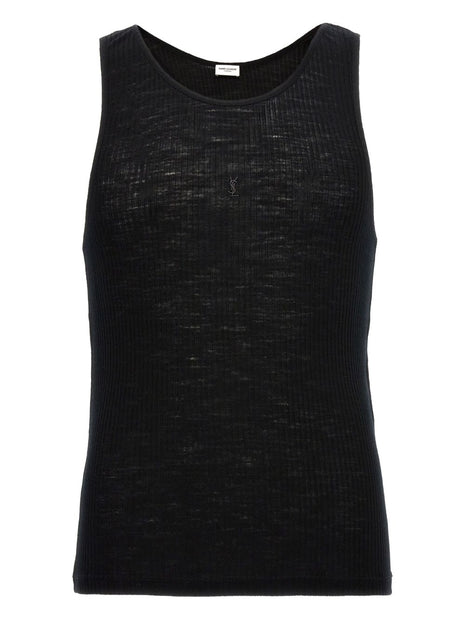 Saint Laurent Semi-sheer ribbed tank top in Black