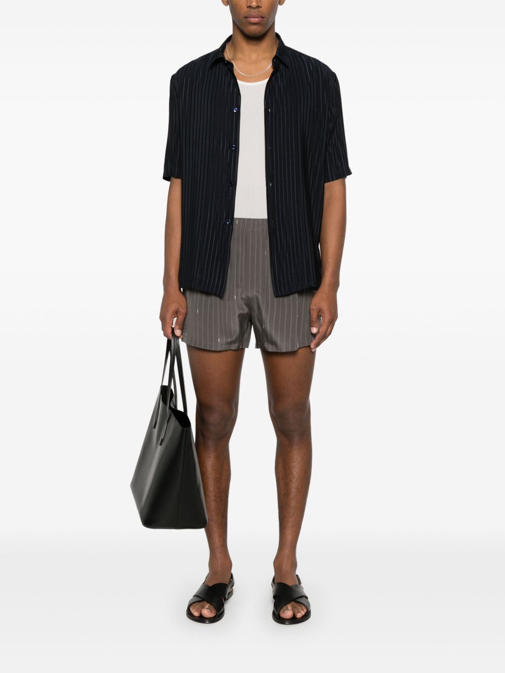 Saint Laurent  Striped Shorts In Grey