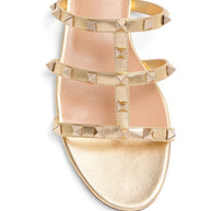 Valentino Garavani Rockstud Leather Flat Sandals - Golden