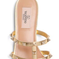 Valentino Garavani Rockstud Leather Flat Sandals - Golden