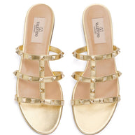 Valentino Garavani Rockstud Leather Flat Sandals - Golden
