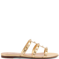 Valentino Garavani Rockstud Leather Flat Sandals - Golden