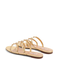 Valentino Garavani Rockstud Leather Flat Sandals - Golden