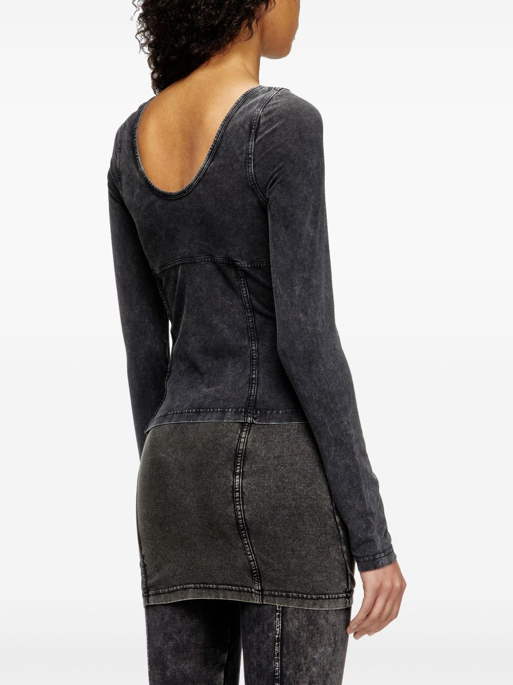Diesel T-ELIN Long Sleeved Top With Denim Effect In Black