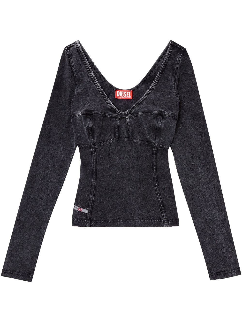 Diesel T-ELIN Long Sleeved Top With Denim Effect In Black