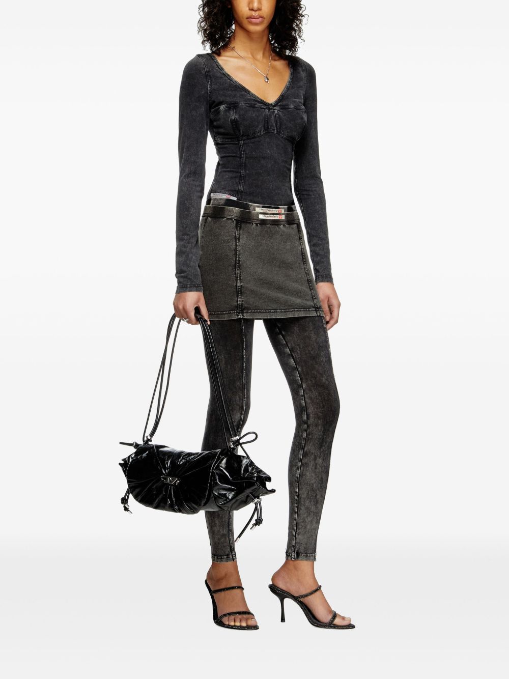 Diesel T-ELIN Long Sleeved Top With Denim Effect In Black