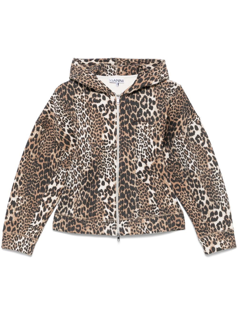GANNI Leopard Cotton Full Zip Hoodie