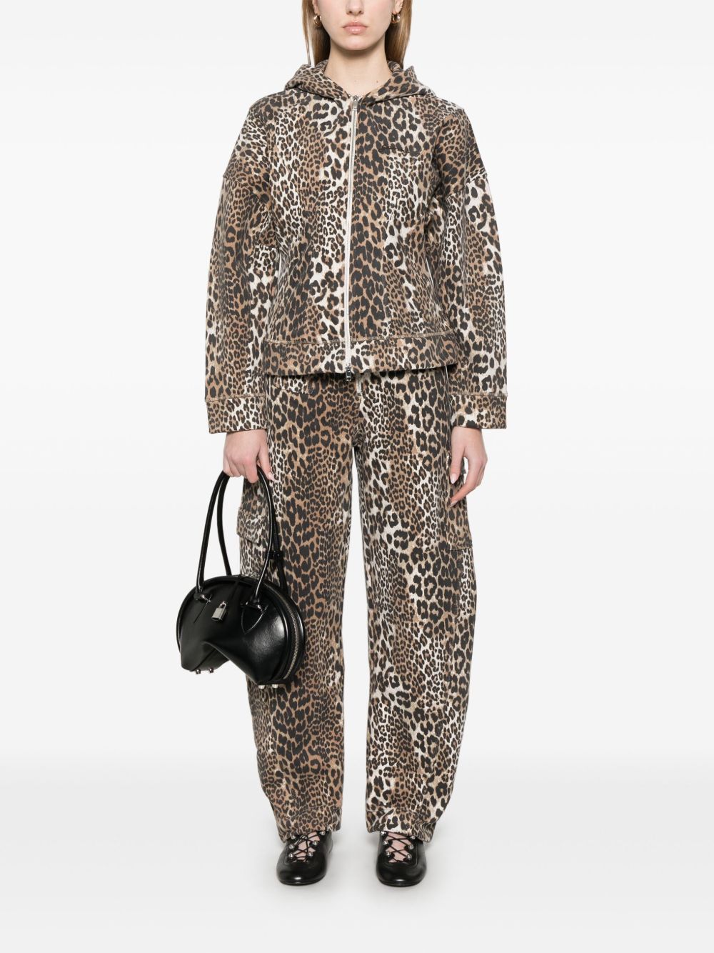GANNI Leopard Cotton Full Zip Hoodie