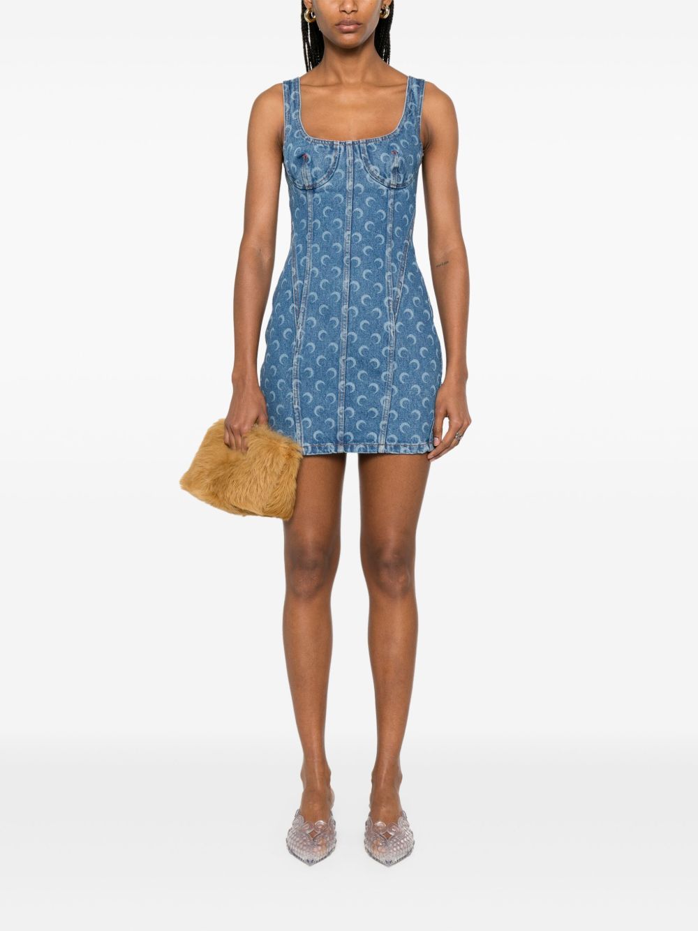 MARINE SERRE Moon Denim Mini Dress In Clear Blue