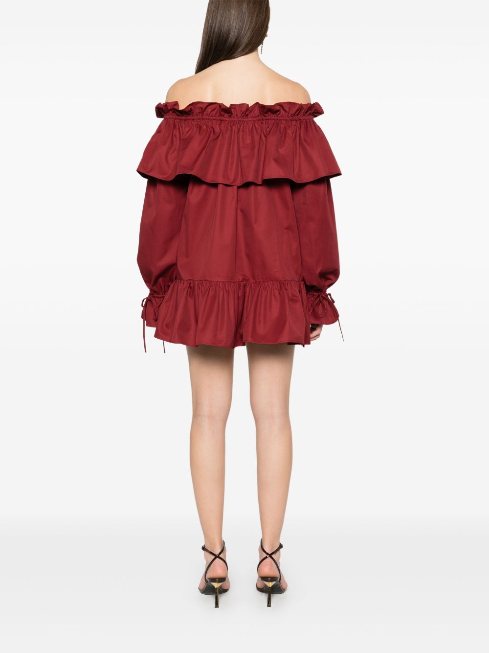 Saint Laurent Off-shoulder Mini Dress In Red