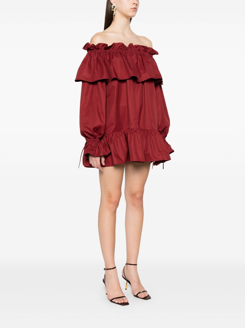 Saint Laurent Off-shoulder Mini Dress In Red