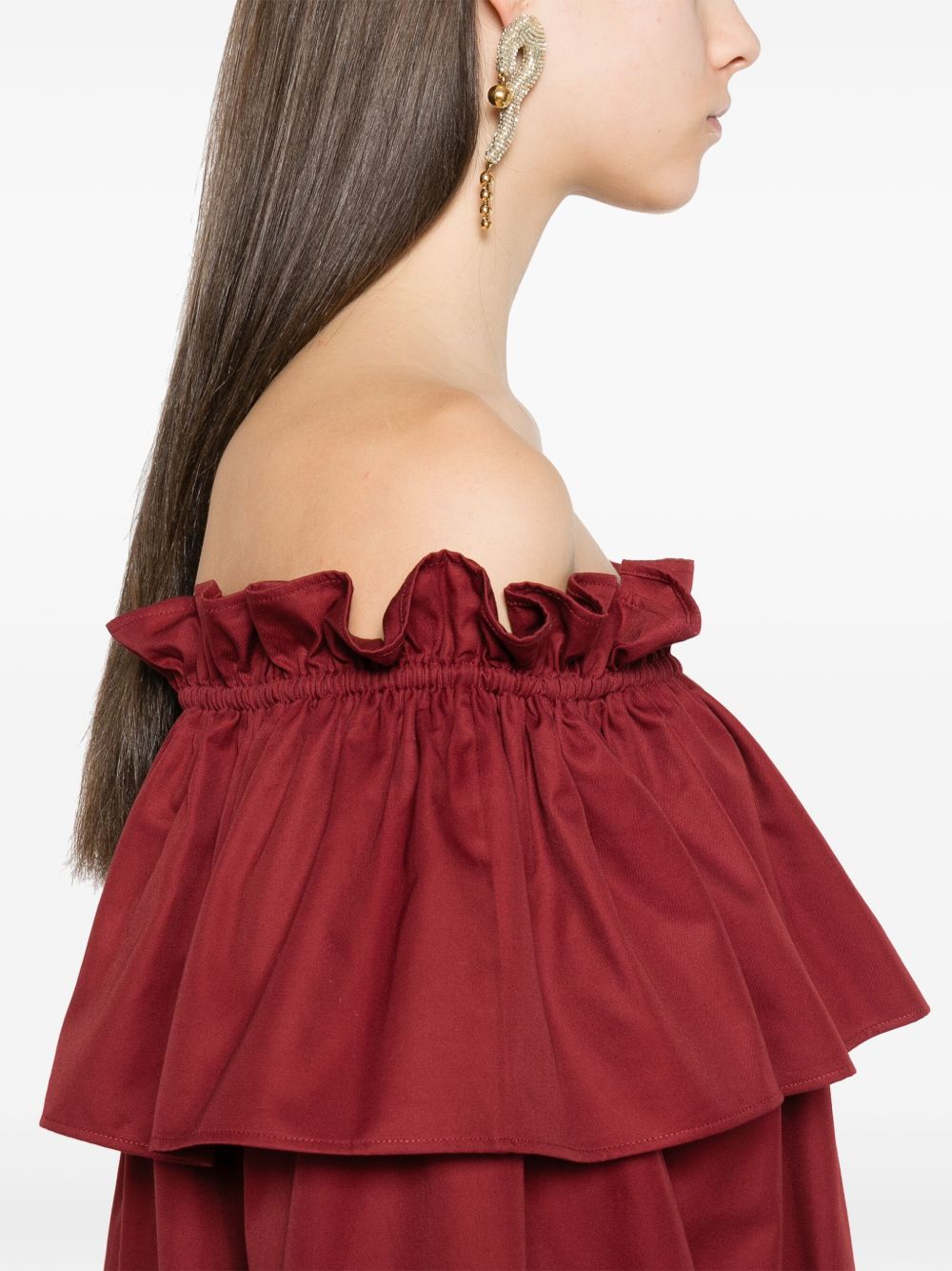 Saint Laurent Off-shoulder Mini Dress In Red