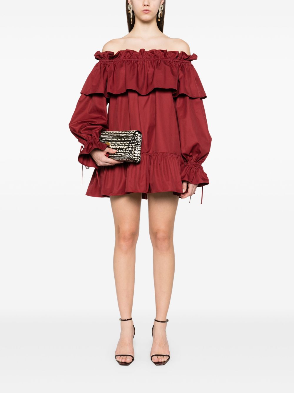 Saint Laurent Off-shoulder Mini Dress In Red