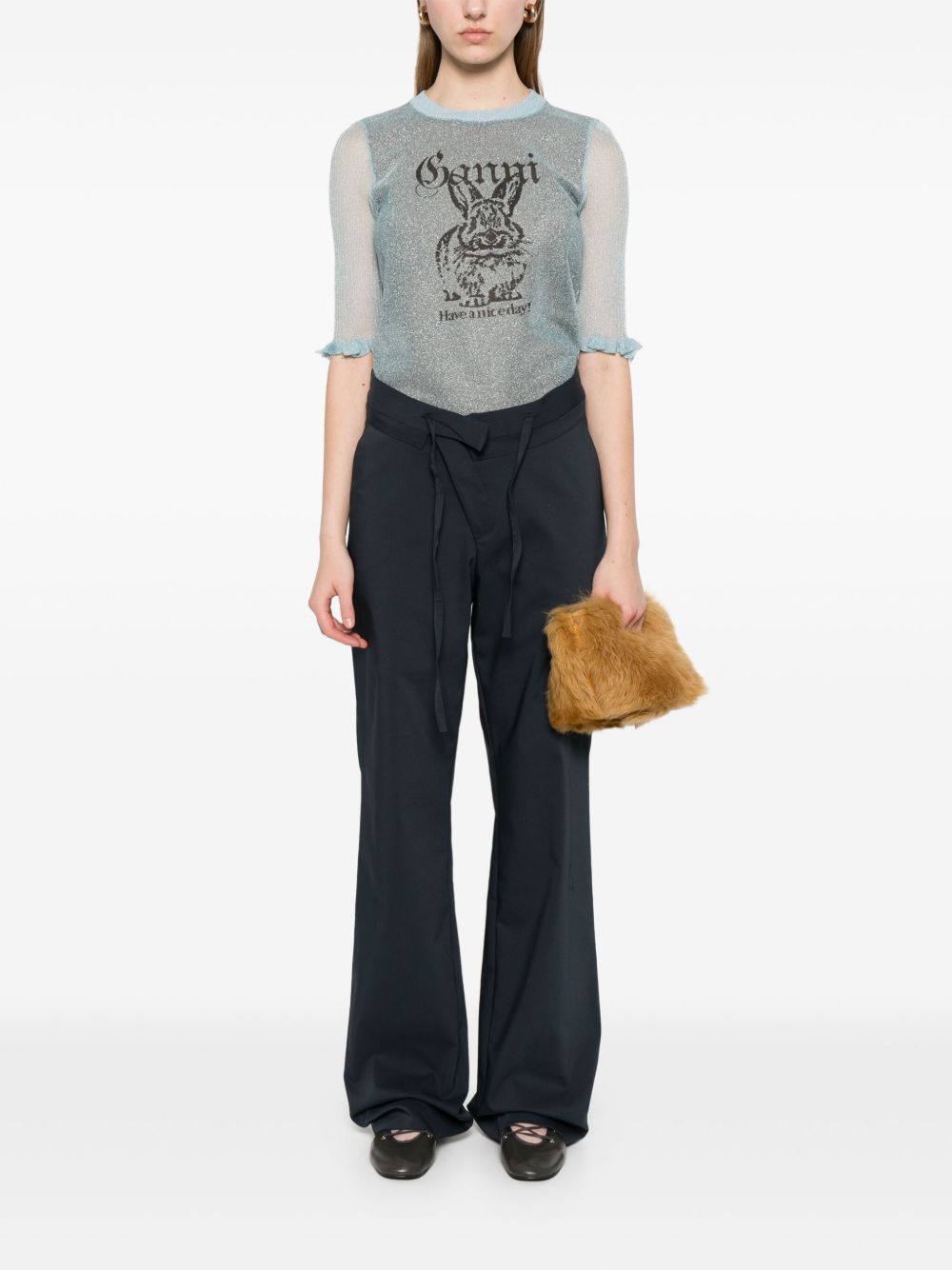 GANNI Bunny Crewneck Top In Blue