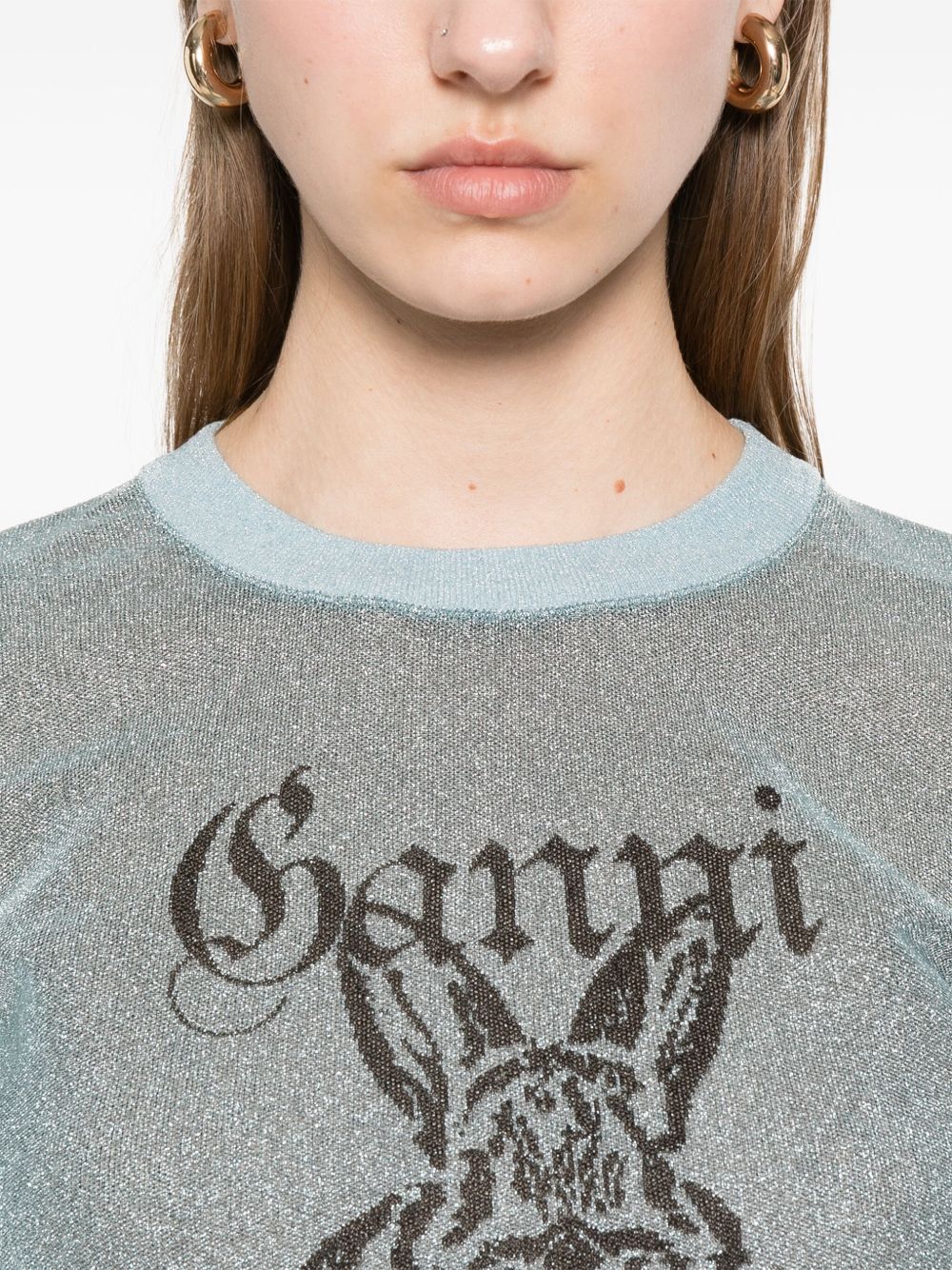 GANNI Bunny Crewneck Top In Blue