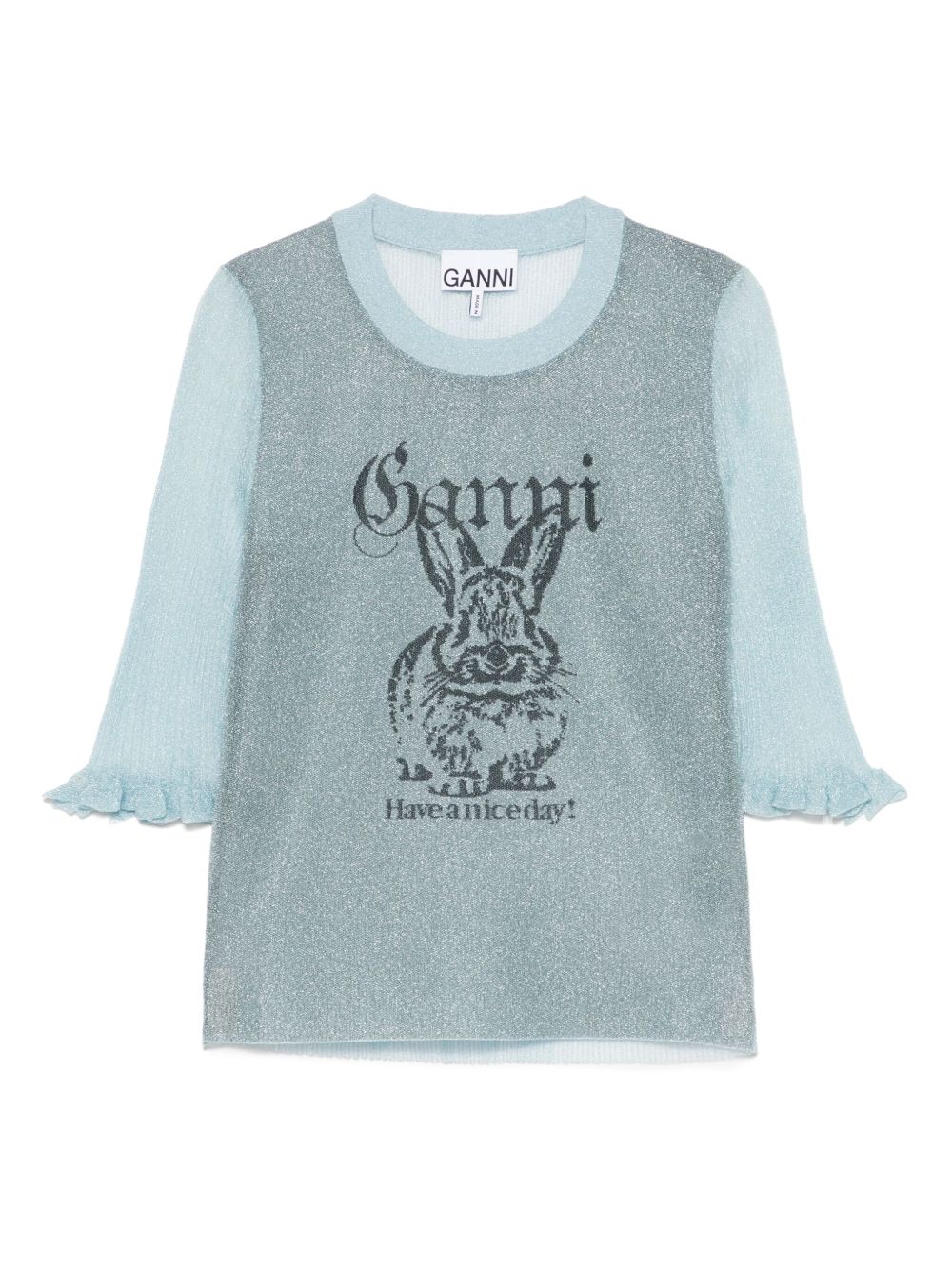 GANNI Bunny Crewneck Top In Blue