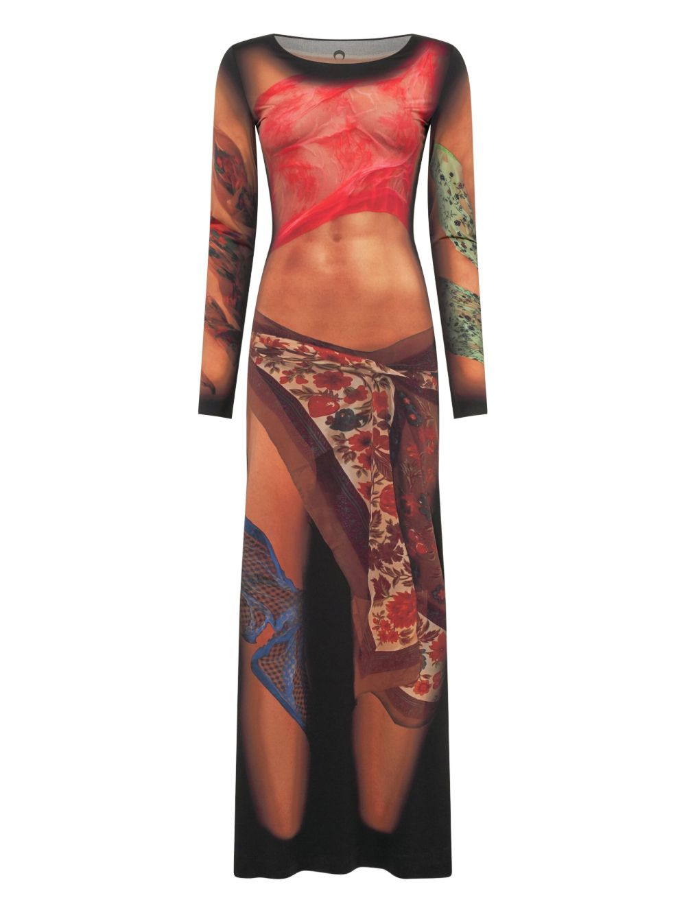 MARINE SERRE Draped Statue Long Dress In Beige