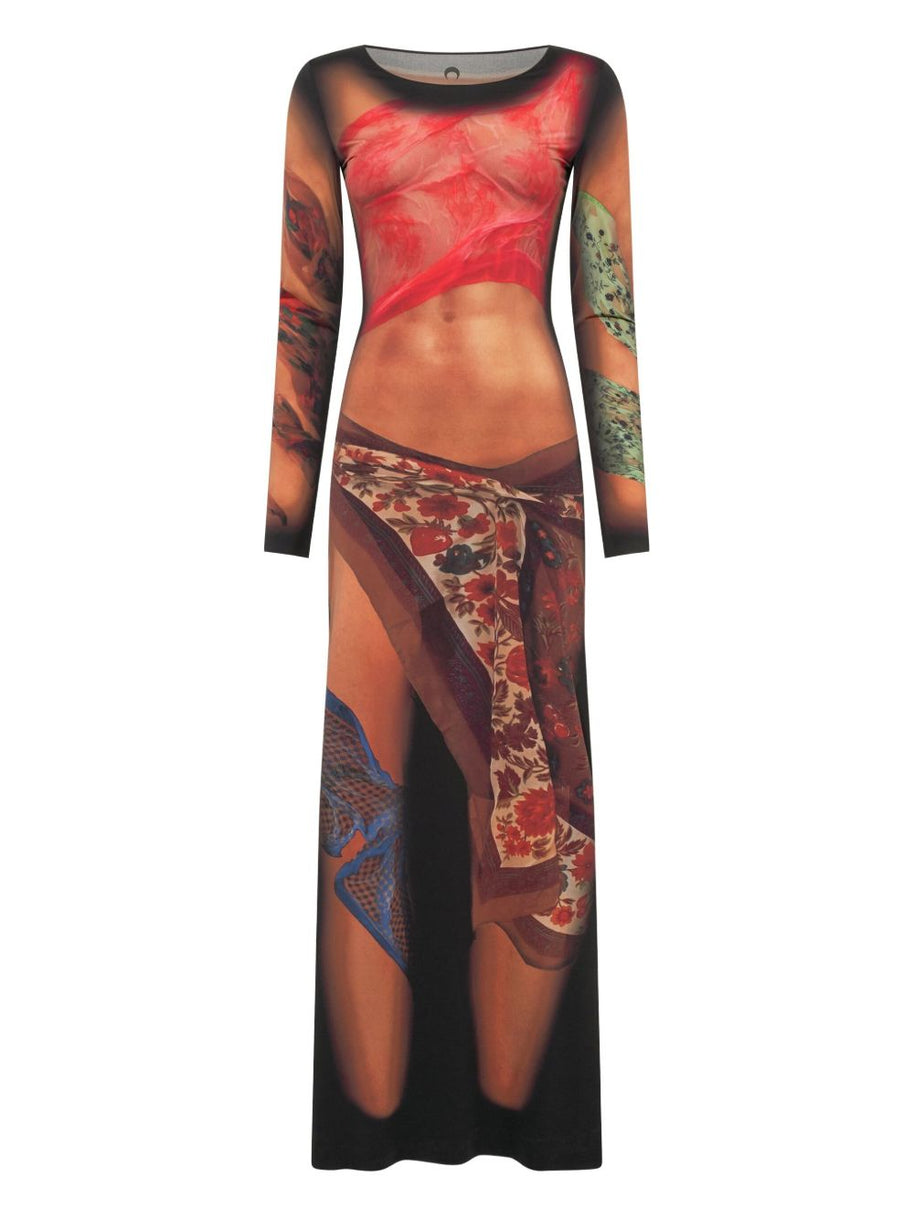 MARINE SERRE Draped Statue Long Dress In Beige