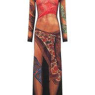 MARINE SERRE Draped Statue Long Dress In Beige