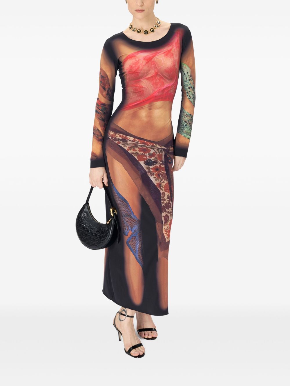 MARINE SERRE Draped Statue Long Dress In Beige