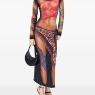 MARINE SERRE Draped Statue Long Dress In Beige