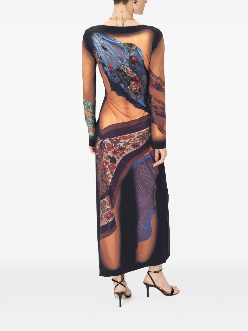 MARINE SERRE Draped Statue Long Dress In Beige