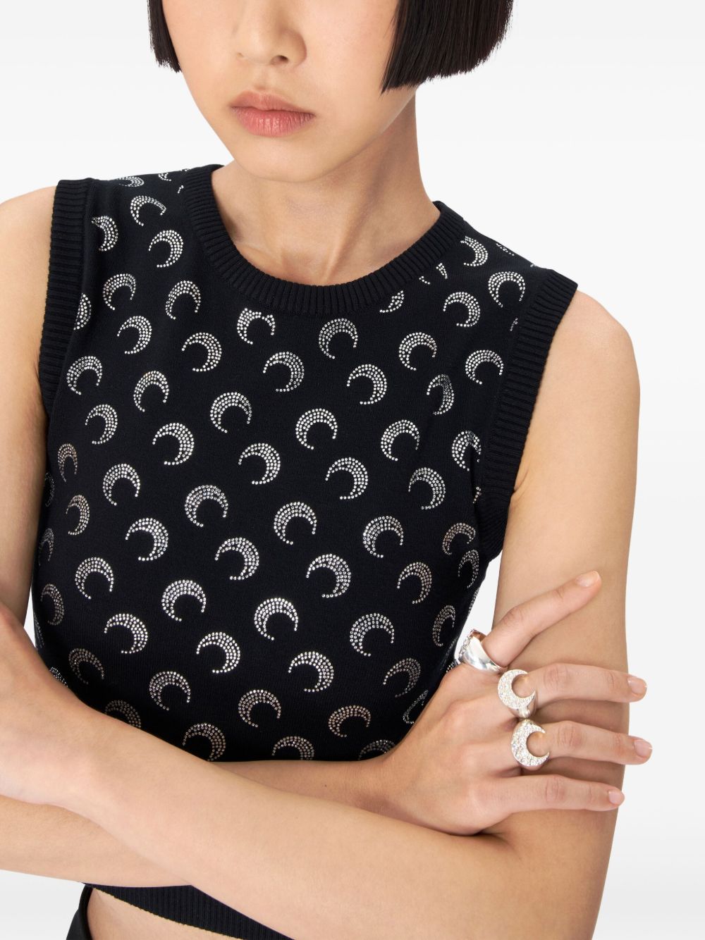 MARINE SERRE Moon Embellished Top In Black