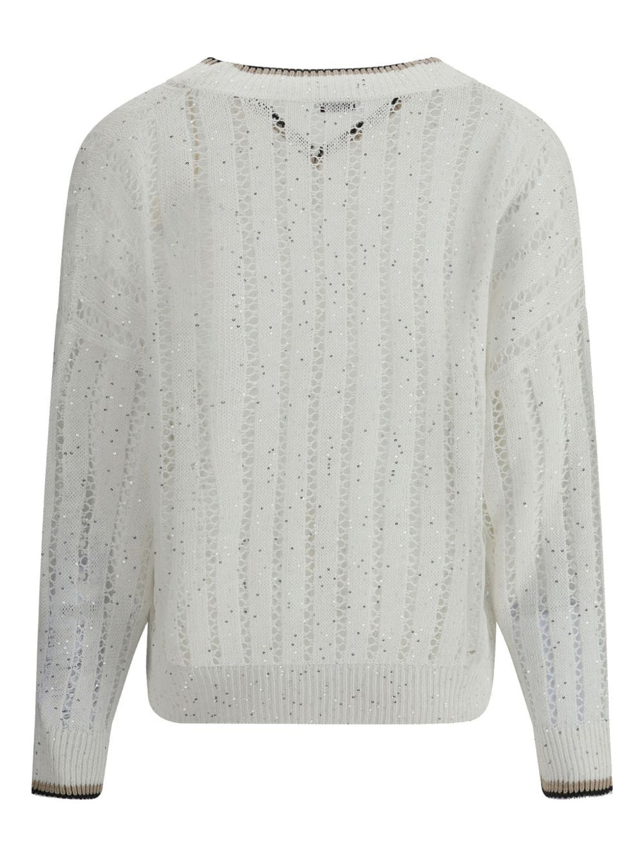 Brunello Cucinelli V Neck Sweatern - White