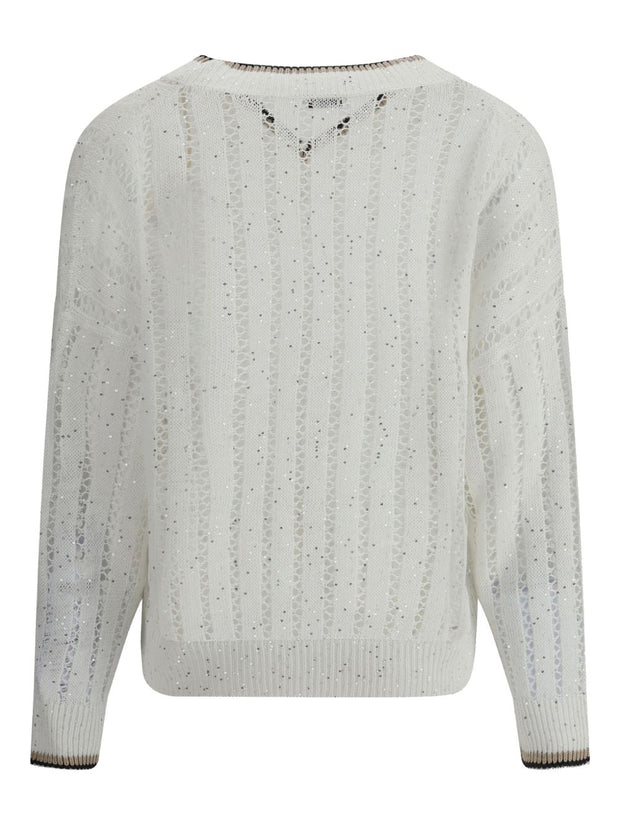 Brunello Cucinelli V Neck Sweatern - White