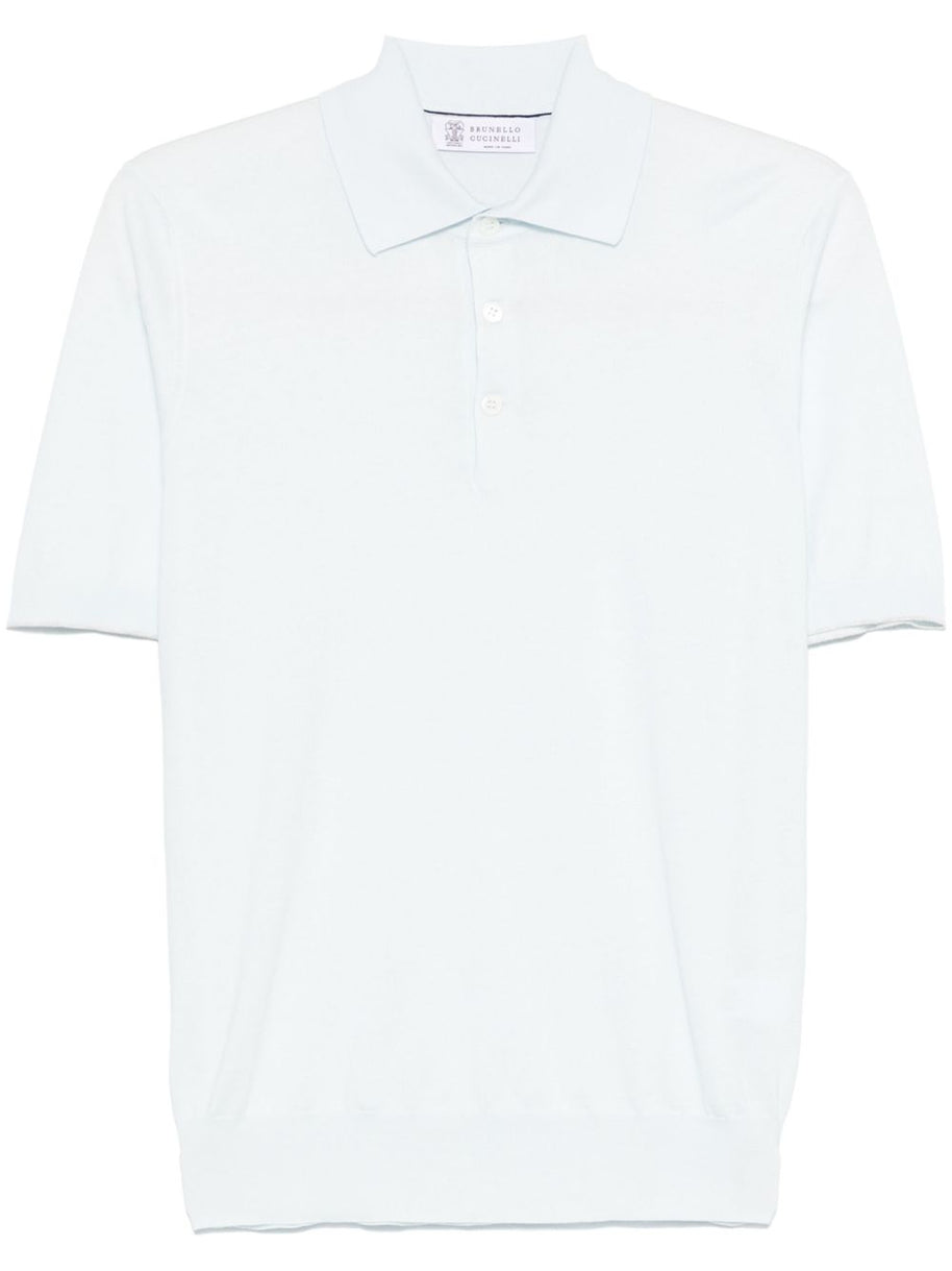 Brunello Cucinelli Cotton Knit Polo - Clear Blue