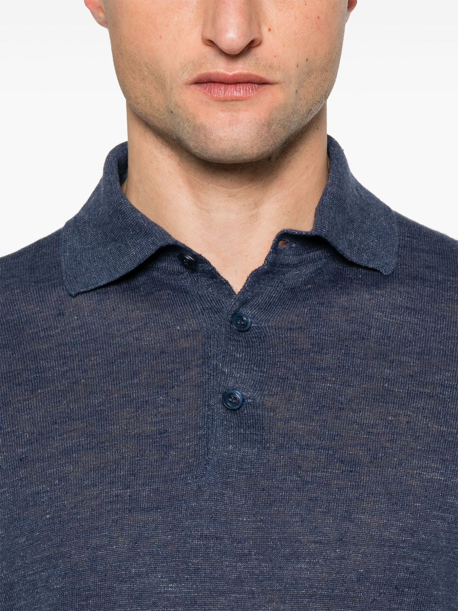 Brunello Cucinelli Linen Polo Top - Blue