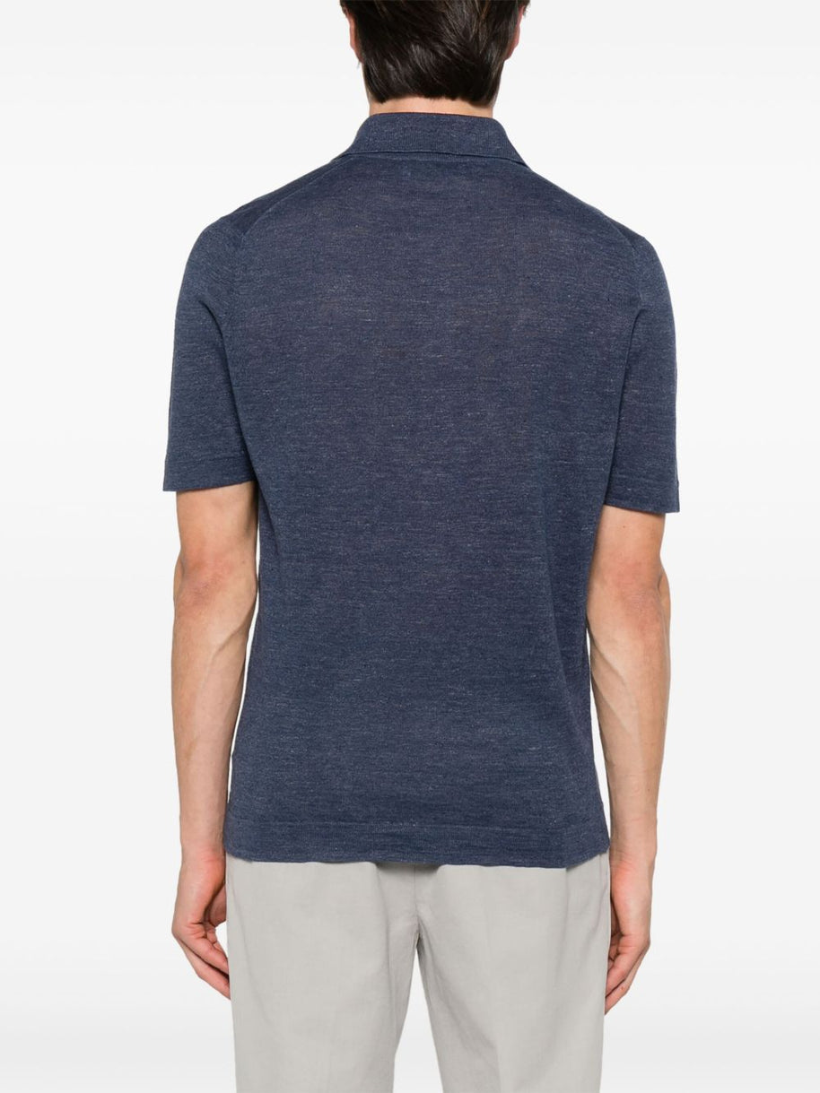 Brunello Cucinelli Linen Polo Top - Blue