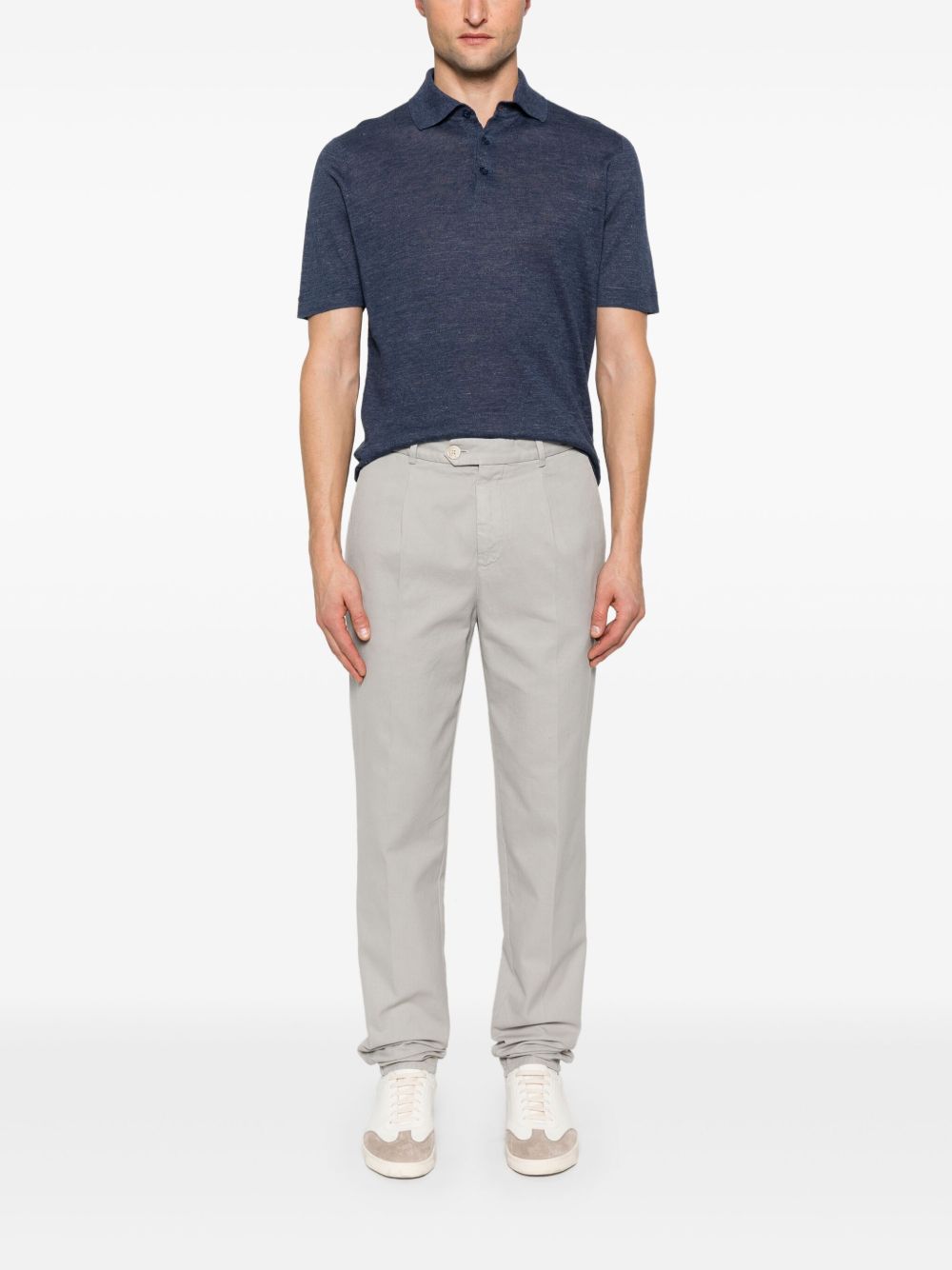 Brunello Cucinelli Linen Polo Top - Blue