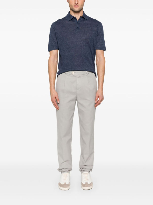 Brunello Cucinelli Linen Polo Top - Blue