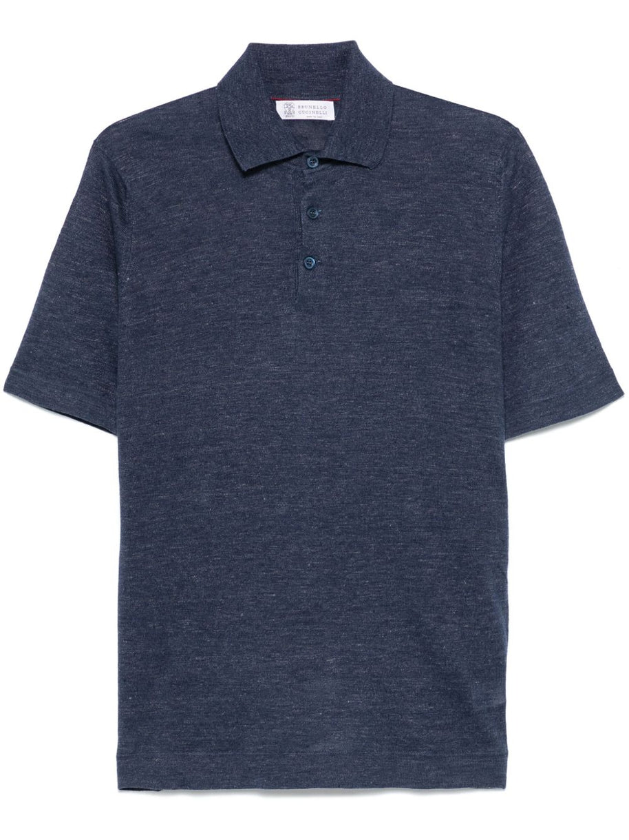 Brunello Cucinelli Linen Polo Top - Blue