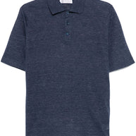 Brunello Cucinelli Linen Polo Top - Blue