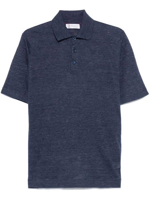 Brunello Cucinelli Linen Polo Top - Blue