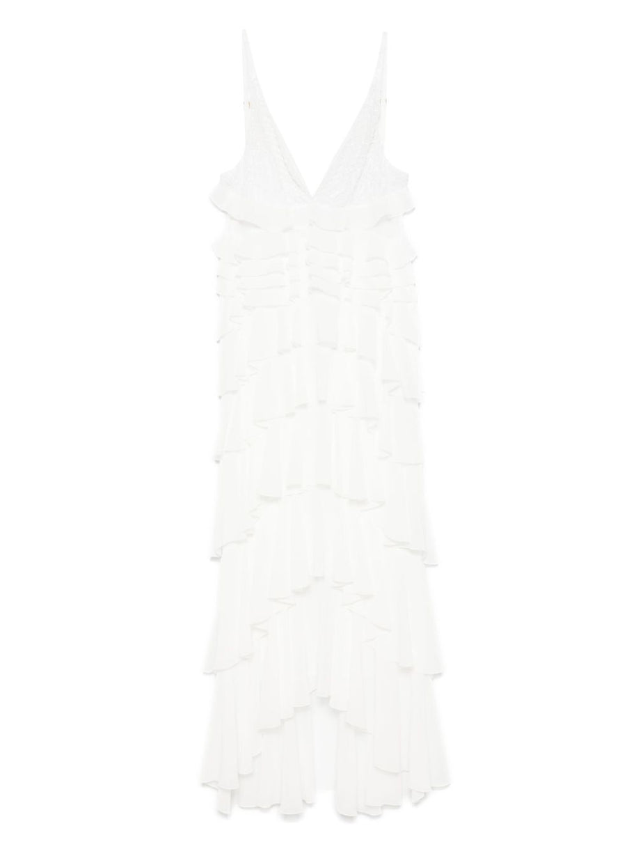 Elisabetta Franchi Frilled Long Dress - Ivory