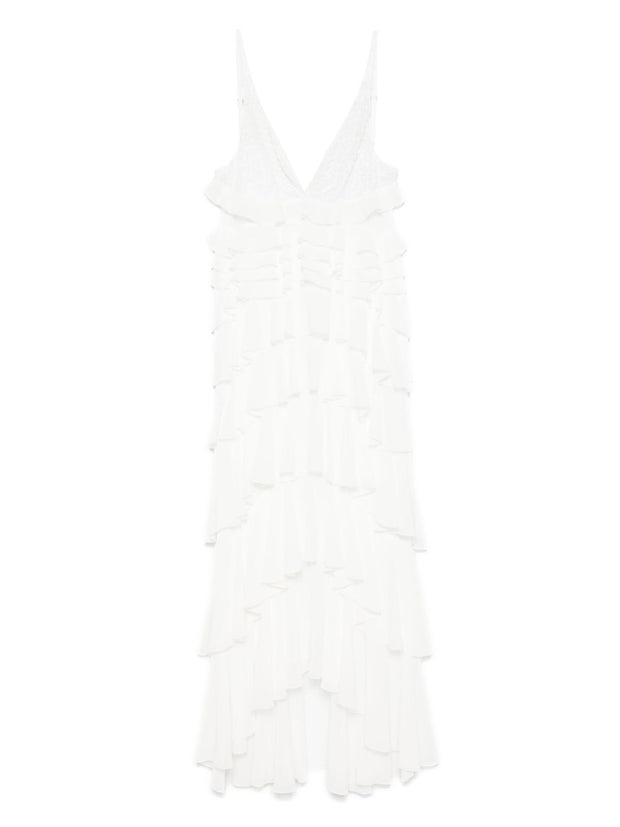 Elisabetta Franchi Red Carpet Long Dress In Ivory Georgette Fabric