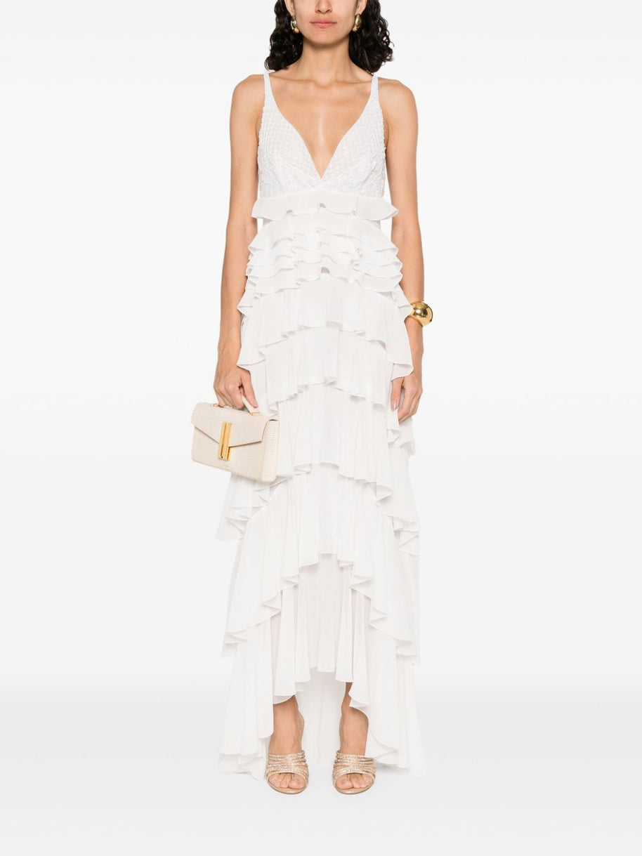 Elisabetta Franchi Frilled Long Dress - Ivory