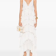 Elisabetta Franchi Frilled Long Dress - Ivory