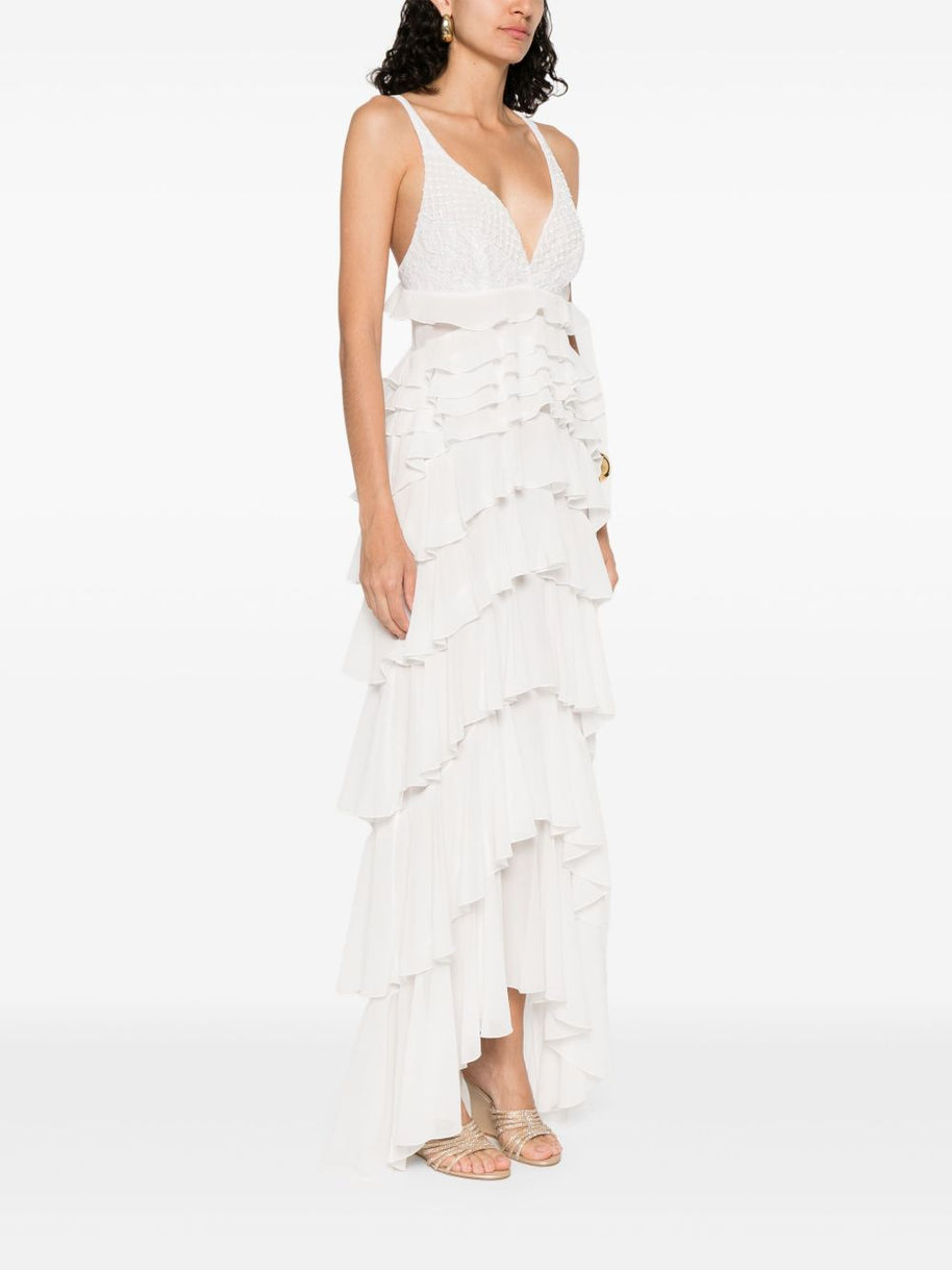 Elisabetta Franchi Frilled Long Dress - Ivory