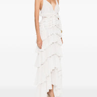 Elisabetta Franchi Frilled Long Dress - Ivory
