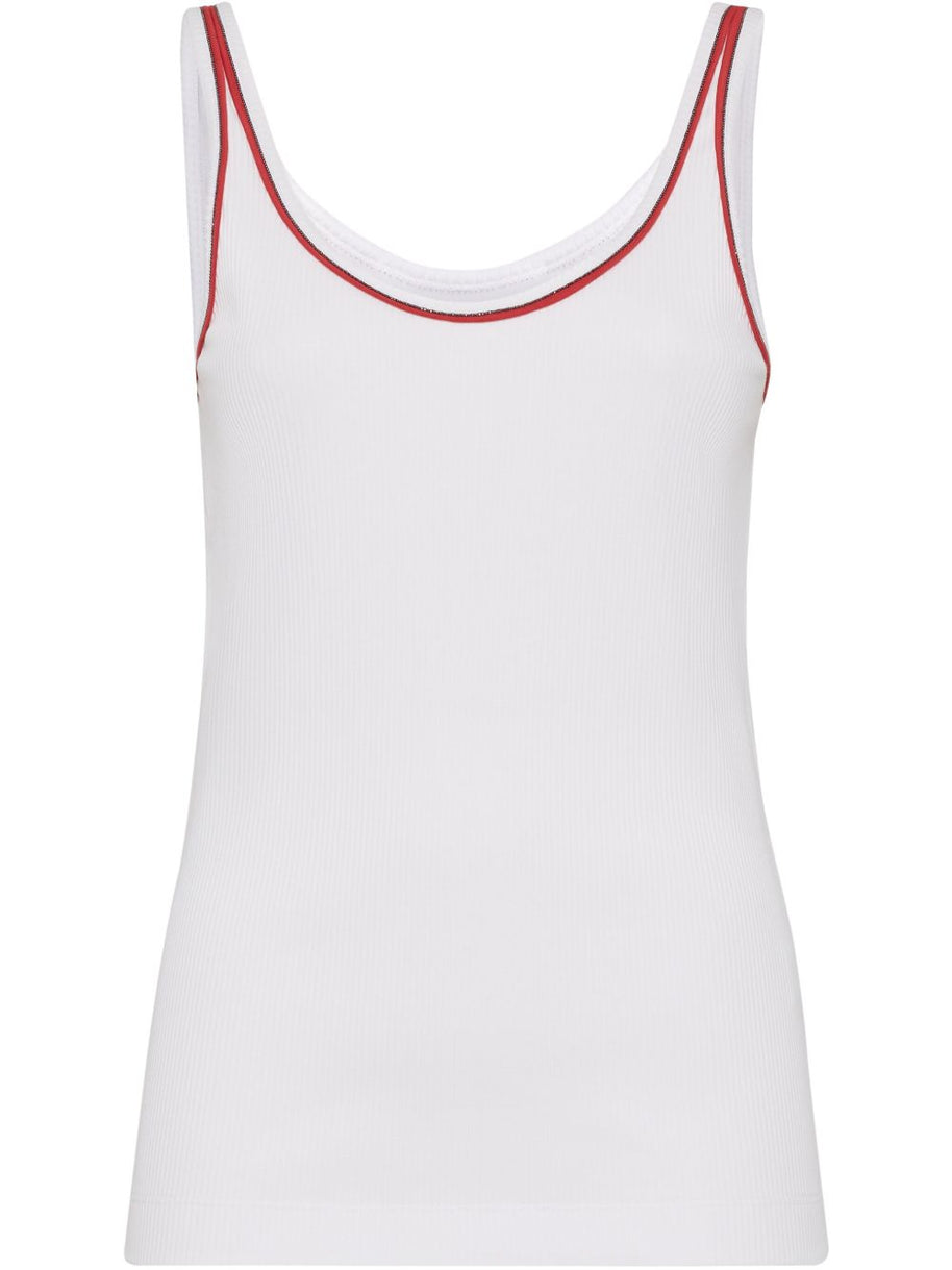 Brunello Cucinelli Cotton Top With Shiny Piping - White